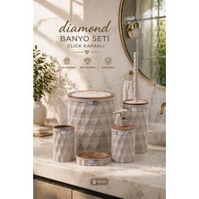 Okyanus Home 5'li Banyo Seti Vizon Ahşap Click Kapak Gri Renkli Modern Stil ve Suya Dayanıklı