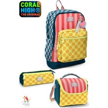 Coral High Kids Çok Renkli Desenlı Dört Bölmeli Okul Sırt Çantası,beslenme Çantası,kalem Çantası Set
