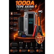 Kılıforyum 14.8V 1000A Akü Takviye Cihazı 4’ü 1 Arada Dijital Ekranlı 150 Psı Kompresörlü 10000MAH Akü Takviye Cihazı