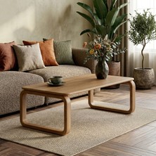 Pera Home Masif Meşe Doğal Ahşap Orta Sehpa - Oval Ayaklı Iskandinav Tasarım Salon Sehpası, Japandi, 90X40CM