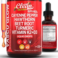 Clean Nutraceuticals Cayenne Pepper Drops Supplement Liquid 60 Ml, Hawthorn Berry, Vitamin D3 K2 Beet Root Powder, Ceylon Cinnamon, Turmeric Curcumin, Organic Panax Ginseng, Berberine Extract