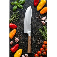 Castle Wood Serisi Ceviz Sap Mutfak Şef Bıçağı Çelik Malzeme ile Et Ekmek Sebze Salata İçin LZG-101