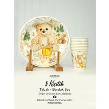 Partince 8 Kişilik Teddy Bear Tema Tabak Bardak Set Kullan At Karton Tabak Bardak Parti Seti