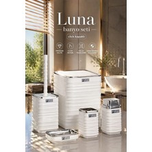 Okyanus Home Luna 5'li Banyo Seti Beyaz Krom Detaylı Dayanıklı Plastik Suya Dayanıklı Şık Tasarım