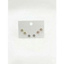 Uray Store Sarı-Pembe-Rodyum Zirkon Taşlı Pirinç Altılı  Kombin Küpe - KP00660