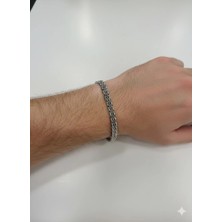Uray Store Rodyum Çelik  Erkek Çelik Bileklik Boy 21.5 cm / En 0.6 Mm  - EBL0043