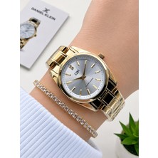 Daniel Klein 2 Yıl Garantili Çelik Kordon 3 Atm Suya Dayanıklı Kadın Kol Saati+Bileklik F.G.14494.12