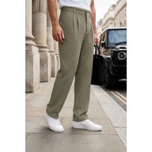 Ser Joven Erkek Haki Baggy Fit Rahat Kesim Pileli Kumaş Pantolon