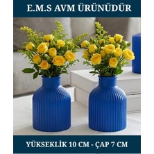 E.M.S 2 ADET MAVİ RENK Vazo Çizgili Vazo Pampas Vazosu Yapay ve Kuru Çiçek Vazosu .