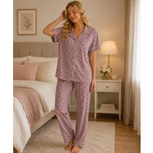 NENA-24848-BAYAN Önden Açık Kısa Kollu % 100 Pamuk Pijama Takımı