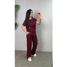 Bet's  Kadın Kısa Kollu Bisiklet Yaka Yandan Toka Detaylı Viskon Iki Iplik Bluz ve Pantolon Ikili Takım