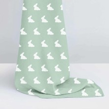 Zenwaya Store Deux LAPINS%100 Pamuk Müslin Bebek Örtüsü, Matcha Green, 120X120 Cm, Beyaz Tavşan Desenli