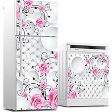 Zenwaya Store Buzdolabı ve Bulaşık Makinası Beyaz Eşya Kaplama 3D Pembe Gül