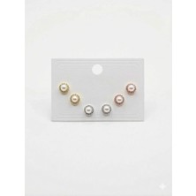 Uray Store Rose-Rodyum- Zirkon Taşlı Pirinç Altılı  Kombin Küpe - KP00614