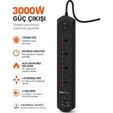 Qasul Yeni Nesil  Termal Akım Korumalı Isıya Karşı Dayanıklı  10 Girişli 4+4 USB + 2 Type-C Çoklu Priz 2m Kablolu Anahtarlı Uzatma  Akıllı Uzatmakablosu