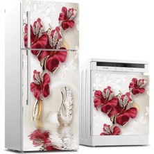 Zenwaya Store Buzdolabı ve Bulaşık Makinası Beyaz Eşya Kaplama 3D Kırmızı Gül