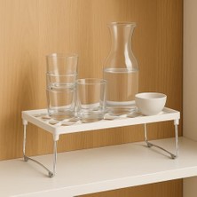 Zenwaya Store Mini Dikdörtgen Raf Düzenleyici – Pratik Mutfak & Dolap Organizeri, Katlanabilir Metal Ayaklı Dayanıklı Raf (30X15X14 Cm)