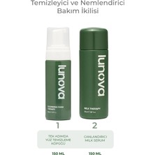Lunova Temizleyici ve Nemlendirici Cilt Bakım Rutini İkilisi | Cilt Kurutmayan Köpük 150 ML & Bariyer Güçlendirici Milk Serum 150 ML