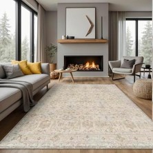 Zenwaya Store Dizayn Ryella Desenli Şönil Pamuk Tabanlı Yıkanabilir Kaymaz Antibakteriyel Salon Halısı 120X180