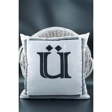 Zenwaya Store Harfli Kırlent Kılıfı Kadife 43X43 cm Çift Taraflı Ü Harfi Kedi Desenli Evlilik Teklifi Doğum Günü