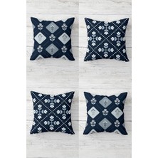 Zenwaya Store Pelangi Lacivert Mini Çiçekler Gizli Fermuarlı Kırlent Kılıfı Koltuk Yastık Kılıfı TAKIM(4ADET), Lacivert-Indigo 45 x 45