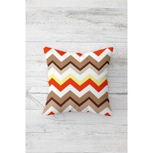 Zenwaya Store Pelangi Renkli Zigzag Desenli Çift Tarafı Baskılı Gizli Fermuarlı Yastık Kılıfı Kırlent Koltuk Yastık Kılıfı, Beyaz-Kahve 45 x 45