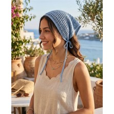 Kadın Yazlık-Günlük Plaj Uyumlu Delikli Triko Örgü Saç Bandanası %100 Pamuk