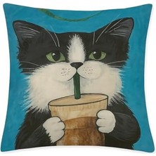 Zenwaya Store 4’lü Dekoratif Yastık Kılıfı Seti - Sevimli Siyah Beyaz Kedi Deseni, Yumuşak Kare Kırlent Kılıfları, Ev ve Ofis Dekoru, Fermuarlı, 45X45 cm Kedi Temalı Hediye Seti