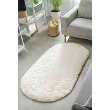 Santiva Home Krem Oval Post Halı Peluş Yumuşak Kaymaz Dot Taban Makinada Yıkanabilir Yolluk
