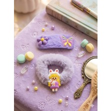 Ca Shopping Kelebek Tavşan Çiçek Figürlü Mor Peluş Kız Çocuk Toka Seti