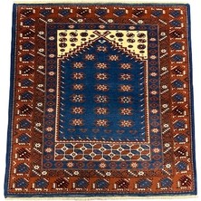 Burak Halı El Dokuma Sıfır Yağcıbedir Seccade 113X120 Mavi Kahve Kök Boya %100 Yün Namazlık