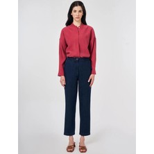 Kayra Kadın Yıkamalı Elastik Bel Havuç Kesim Yüksek Bel Cepli Denim Pantolon