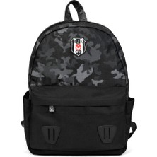 Beşiktaş Lisanslı Kamuflaj Desenli Sırt Çantası - Siyah Gri Okul Çantası
