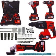 Nuspower 4’lü Şarjlı Profesyonel Set – Delici Kırıcı, 125 mm Taşlama, Somun Sökme ve Darbeli Matkap