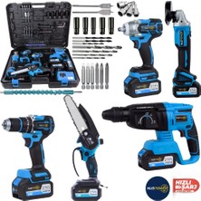 Nuspower 5’li Profesyonel Akülü Set 21V – Kırıcı Hilti, Taşlama, Somun Sıkma, Vidalama ve Budama Makinesi