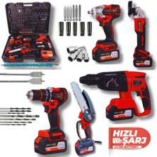 Nuspower 5’li Profesyonel Akülü Set 21V – Kırıcı Hilti, Taşlama, Somun Sıkma, Vidalama ve Budama Makinesi