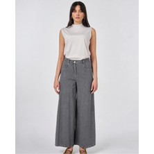 Kayra Kadın Yıkamalı Geniş Paça Yüksek Bel Denim Pantolon
