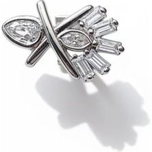 Cesicey Earcuff Sıkıştırmalı Çelik Kıkırdak Küpe Baget Taşlı x Gümüş Renk