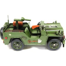 Yakalabazar Nostaljik Metal Askeri Jeep Araba Maketi - Dekoratif Hediyelik Obje 30X14 cm El Yapımı