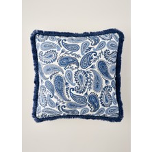 Bella Maison Mavi Paisley Püsküllü Kırlent Kılıfı 43X43 cm Modern ve Şık Tasarım