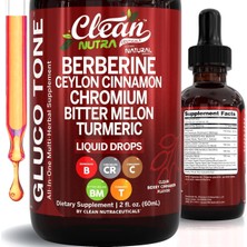 Clean Nutraceuticals Berberine With Ceylon Cinnamon Supplement Liquid Drops 60 Ml, Bitter Melon Extract, Glucomannan, Gymnema, Chromium, Turmeric, Organic Panax Ginseng, Moringa