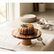 Tohana Premium Ayaklı Akasya Ahşabı Kek ve Sunum Standı - 2 Renkli Özel Dokulu 25 cm