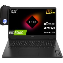 HP Omen 17-DB1015NT Ryzen Aı 7 350 32GB Ram 2tb SSD RTX5060 17.3" Fhd Windows 11 Pro C2EZ5EAEP4 + Elektropasaj Çanta