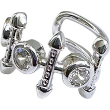 Cesicey Earcuff Sıkıştırmalı Çelik Kıkırdak Küpe 3 Tek Taşlı Ok Figürlü Gümüş Renk