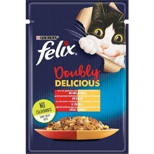 Felix Çifte Lezzet Sığır Etli ve Tavuklu Yetişkin Yaş Kedi Maması 85 Gr x 26 Lezzetli Tat