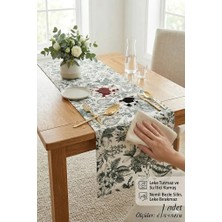 Rona Home Yeşil Çiçekli Premium Kumaş Masa Runner Ranır - Leke Tutmaz Kaliteli Keten Görünümlü Mutfak Runner
