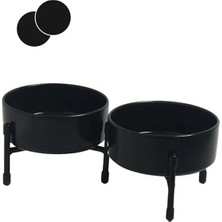 Odea Metal Ayaklı Seramik Mama ve Su Kapları, Çift Taraflı Siyah
