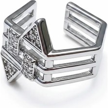 Cesicey Earcuff Sıkıştırmalı Çelik Kıkırdak Küpe Geometrik Zirkon Taşlı Gümüş Renk