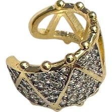 Cesicey Earcuff Sıkıştırmalı Çelik Kıkırdak Küpe Üçgen Desenli Zirkon Taşlı Altın Renk