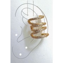 Cesicey Earcuff Sıkıştırmalı Pirinç Kıkırdak Küpe Sarmal Zirkon Taşlı Altın Renk